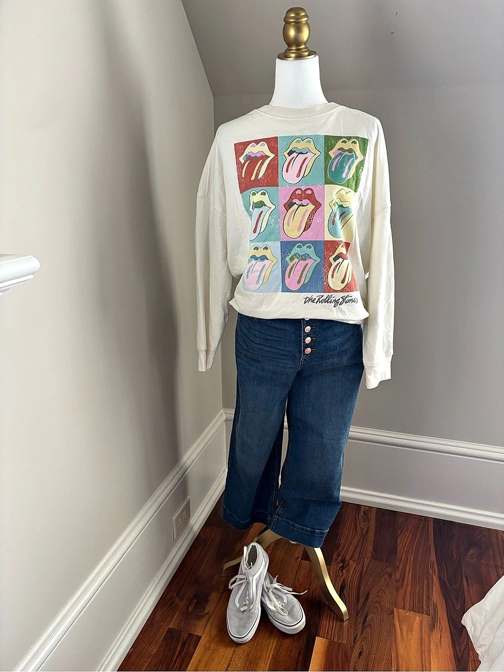 The Rolling Stones Rolling Stones Tongue Graphic Long Sleeve in Cream